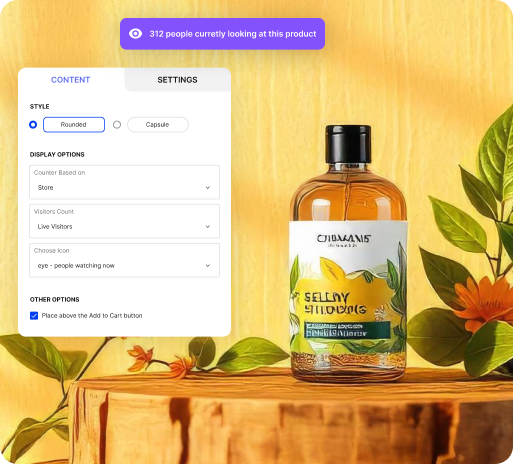 Illustration of a Shopify product page using Trafficly to show shoppers how many people are viewing the same item