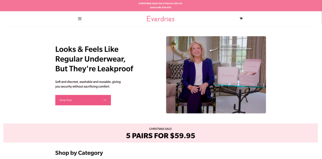 Everdries case study — real-time purchase notifications on the Everdries leakproof underwear storefront