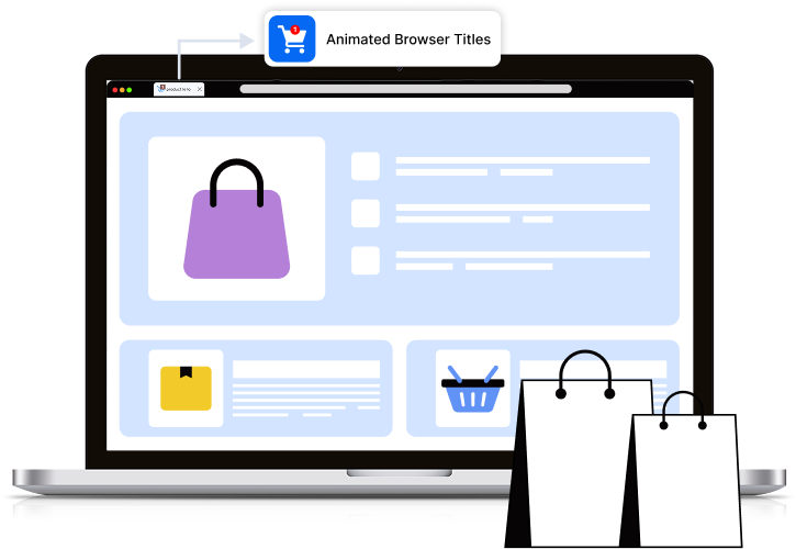 Browser tab showing a FaviCart animated title-bar reminder while the shopper is on another tab