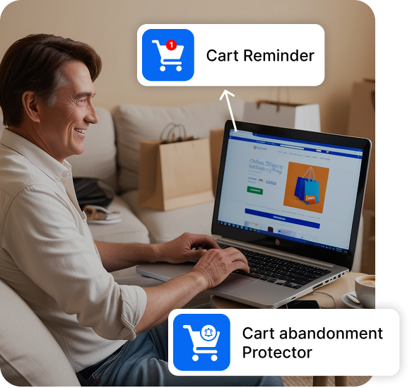 Shopper returning to an open Shopify checkout tab after a FaviCart title-bar reminder