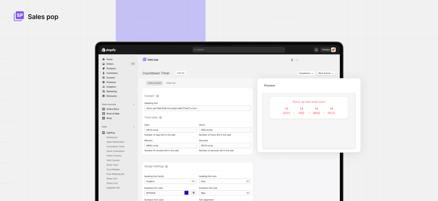 Sales Pop up notification style editor