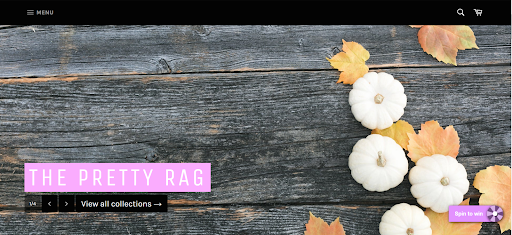 A Wheelify spin-to-win wheel offering a discount in exchange for an email address on The Pretty Rag store