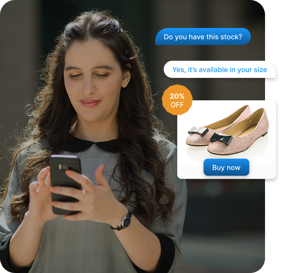 Whatsy chat thread in which a store recommends a product and shares a discount with a shopper